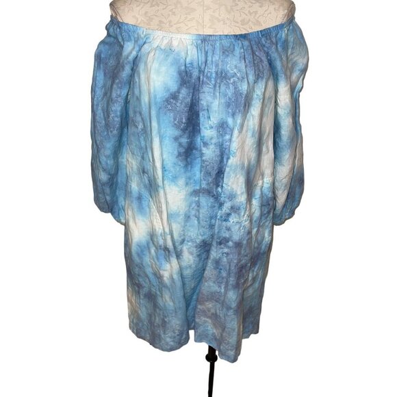 River Sky Womens Dress Size Medium Blue Linen Melody Off The Shoulder Tie Dye - Picture 2 of 7